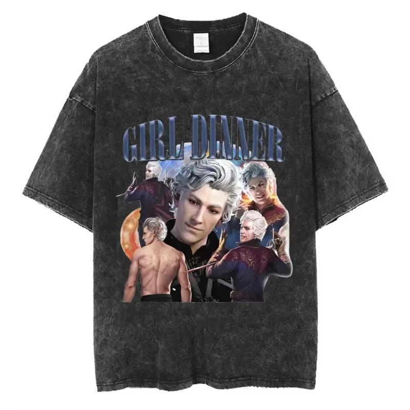 Astarion Girl Dinner Graphic T Shirt Baldurs Gate 3 Fan Gamer Washed T Shirts Women Men's Vintage Gothic Cool T-shirt