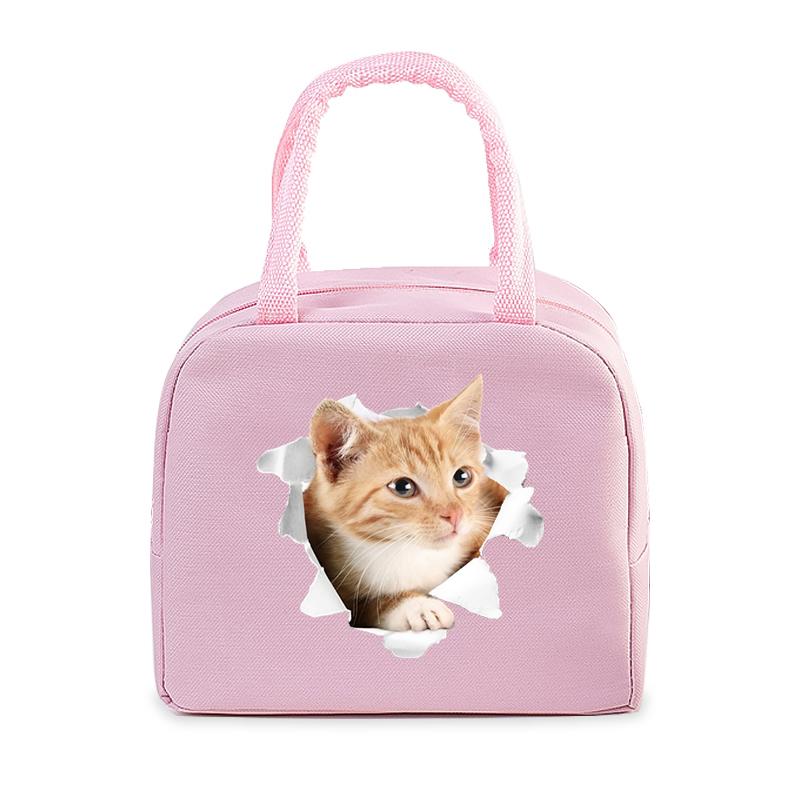Funny 3D Cats Portable Lunch Bag Durable Office Women Men Thermal Box Cartoon Lunch Handbags Cooler Insulated Food Lunch Bags