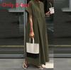 Cotton Linen Casual Long Dress With Round Neck And Short Sleeves For Summer Wear