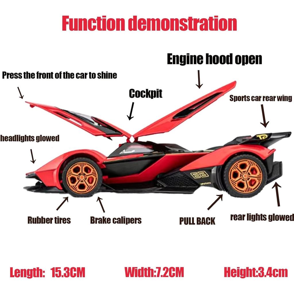 1/32 Toy Cars Lambo V12 Race Car Toys Model Die-cast Pull Back Model with Sound and Light Toy Vehicle for 3+Year Old Boys Festival Gift Car