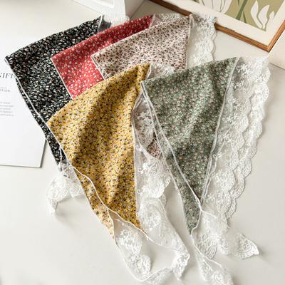 Ins Lace Floral Hair Scarf Women Triangle Bandana Hair Band Strap Hair Bag Headscarf Hat Travel Po Headband Turban Accessory