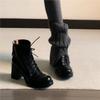 Cowhide version~ retro round head high-heeled Martin boots thin thick heel lace-up short boots rear zipper thin boots