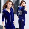 Damen Velours-Trainingsanzüge mit Kapuzenjacke und Hose Herbst Frühling Locker Lässig Sportbekleidung Zweiteiliges Sportbekleidungs-Set
