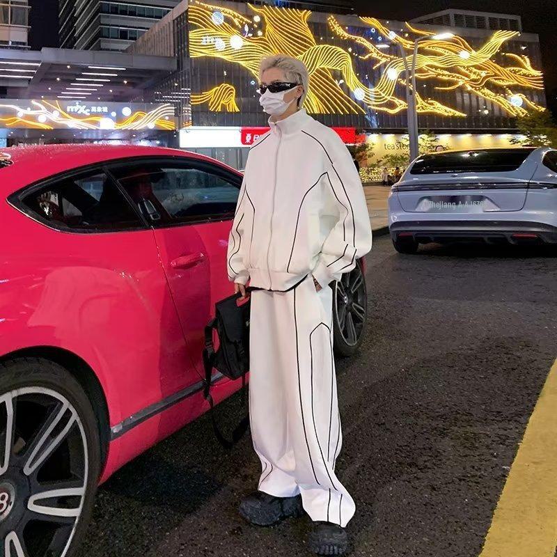 Pánská trendy volná bunda a kalhoty: Korejský styl jednobarevný na jaro a podzim