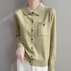 Women's Autumn Lapel Pocket Wool Cardigan – Long Sleeve Solid Color Knit Outerwear