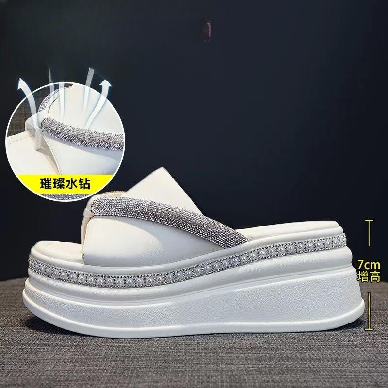 Fashion High Heels Crystal Slippers Women Platform Casual Shoes New Walking Fashion Sandals 2024 Summer Beach Flip Flops Female Slides