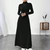 Ladies' Temperament Slim Fit High Neck Fashionable Solid Color Long Sleeved Dress