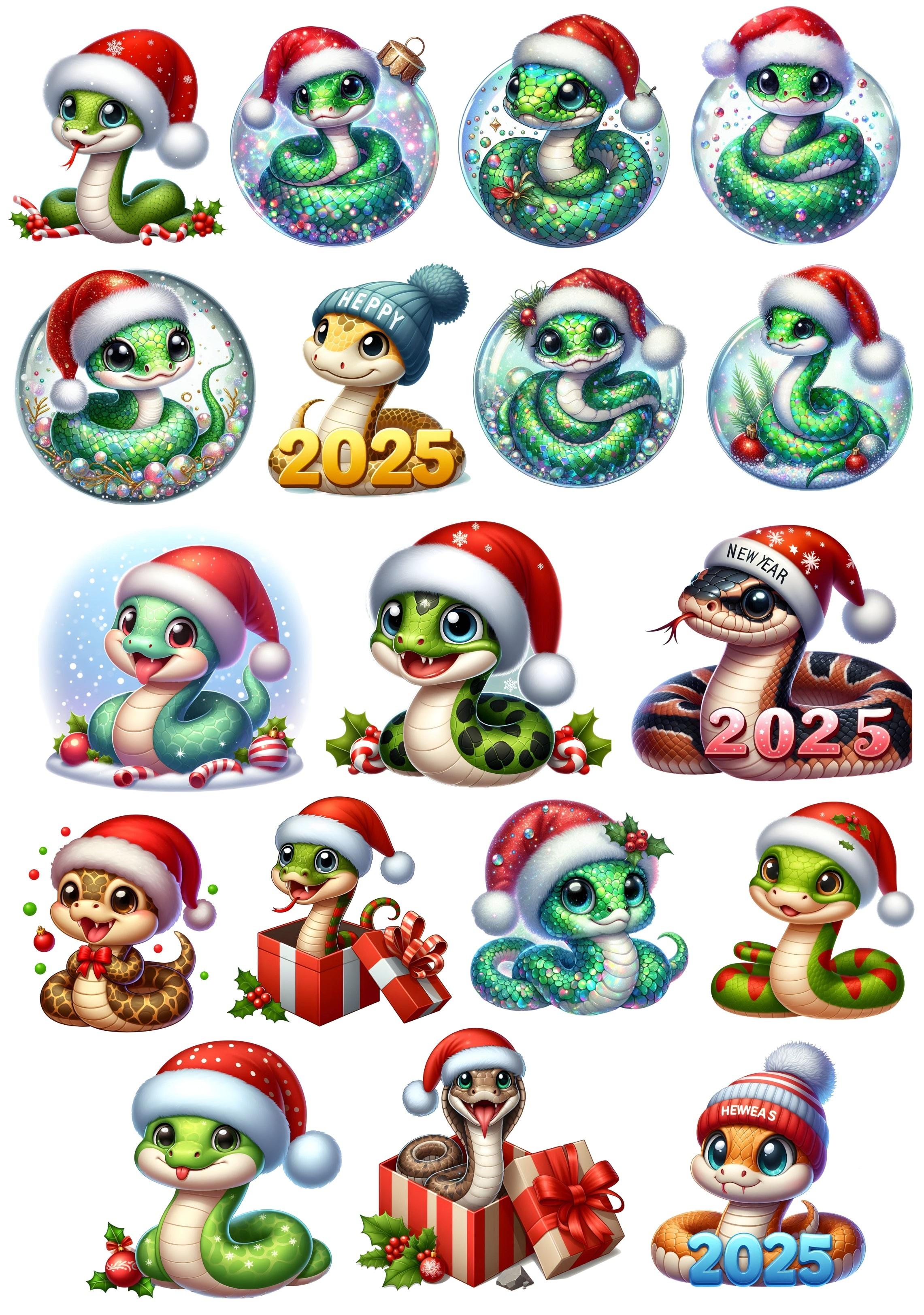 

1 set Cute Hand Painted Cartoon 2025 Year of The Snake Paper Stickers Decoration Label for Scrapbooking Diary Book Planner белый