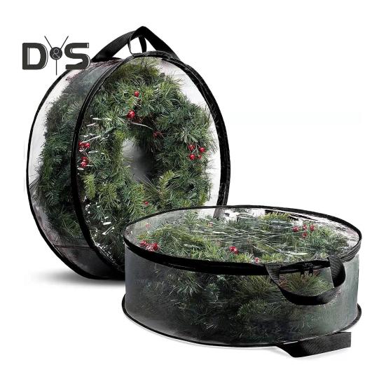 Christmas Wreath Storage Bag with Handle Zipper Closure Large Capacity Transparent Garlands Mini Trees Dustproof Organizer