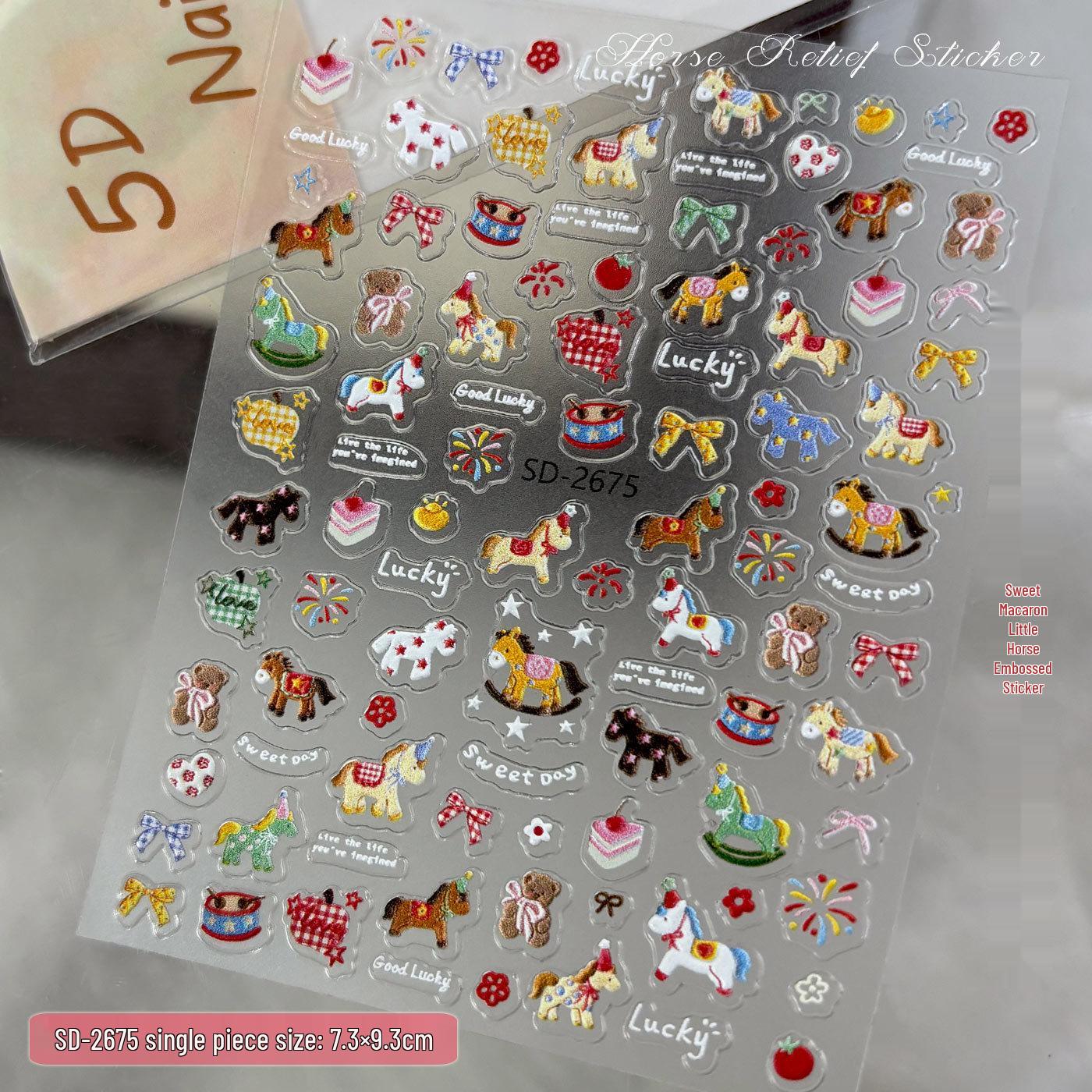 2026 Year of the Horse 3D Cute Cartoon Embossed Nail Stickers - Colorful Wearable Accessories