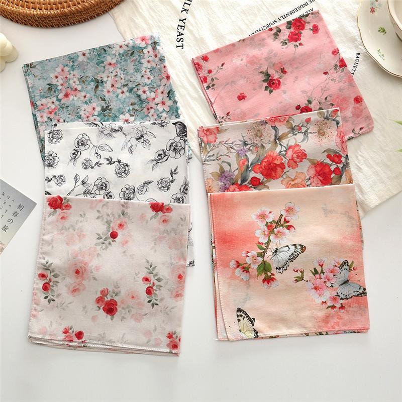 3Pcs 34x34cm 100% Cotton Lady Women Handkerchiefs Vintage Flower Printed Sweat Wiping Hand Towels Valentine Gift