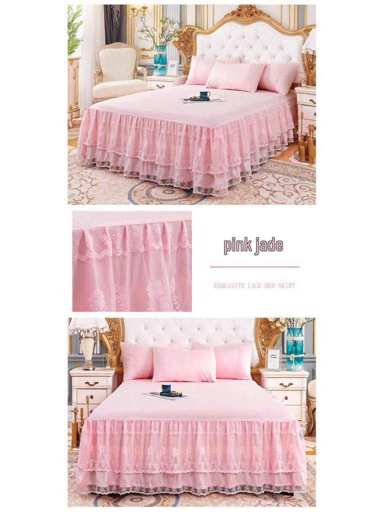 Princess Lace Ruffle Bed Skirt Set - Single Piece Bed Sheet & Mattress Protector