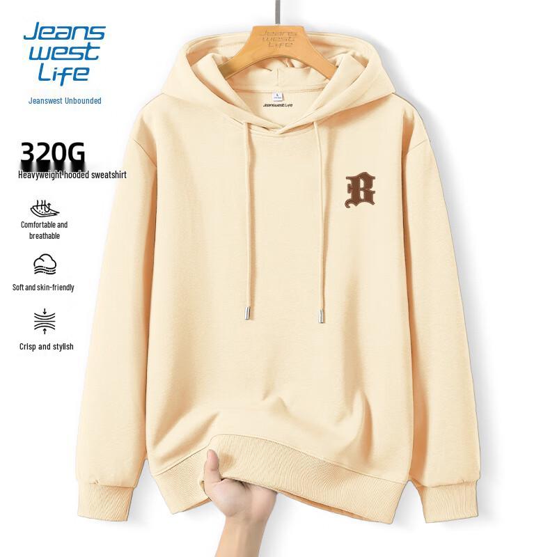 

JEANSWEST LIFE Мужской свитшот с капюшоном свободного кроя с кожаной нашивкой в виде буквы XL