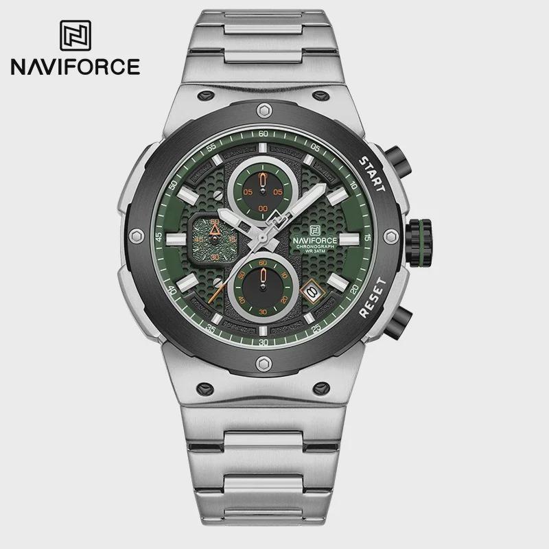 

Man Quartz Watch Luxury Luminous Chronograph Wristwatch Stainless Steel Waterproof Men Date Calendar Clock срібний/зелений