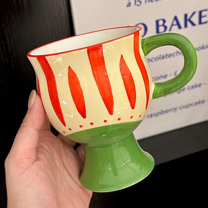 Personalized and Creative Hand Painted Ceramic Mugs for Home Use High Looking Red Wine Goblets  Office Coffee Mugs  Souvenirs