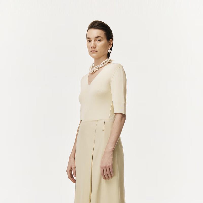 LESS Women's 2024 Spring 100% Silk V-Neck Pullover Sweater