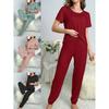 Damen-Milchseiden-Pyjamaset - Kurzarm, Lange Hose, Einfarbige, Lässige Frühjahrs-/Sommerkollektion