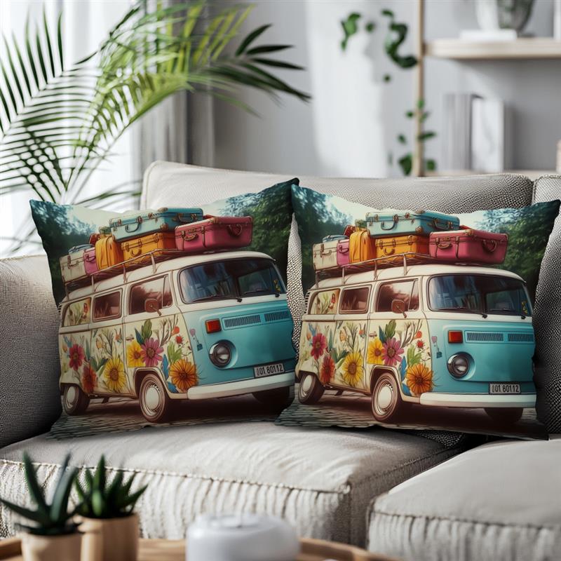 Colorful Camper Cushion Cover 45X45Cm Decorative Pillow Case For Sofa Square Pillowcase Suitable For Home Bedroom Car