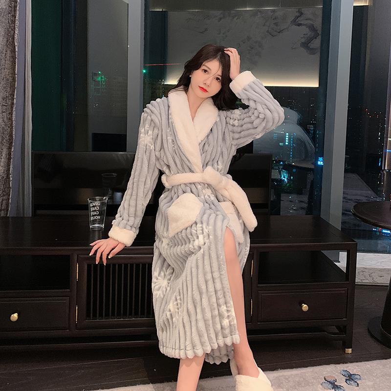 Kontrastní barva Jednoduché Zimní Nové Dámské Pyžamo Sladké a Šik Zesílené Teplé Dámské Flanelové Pyžamo s Dlouhým Rukávem