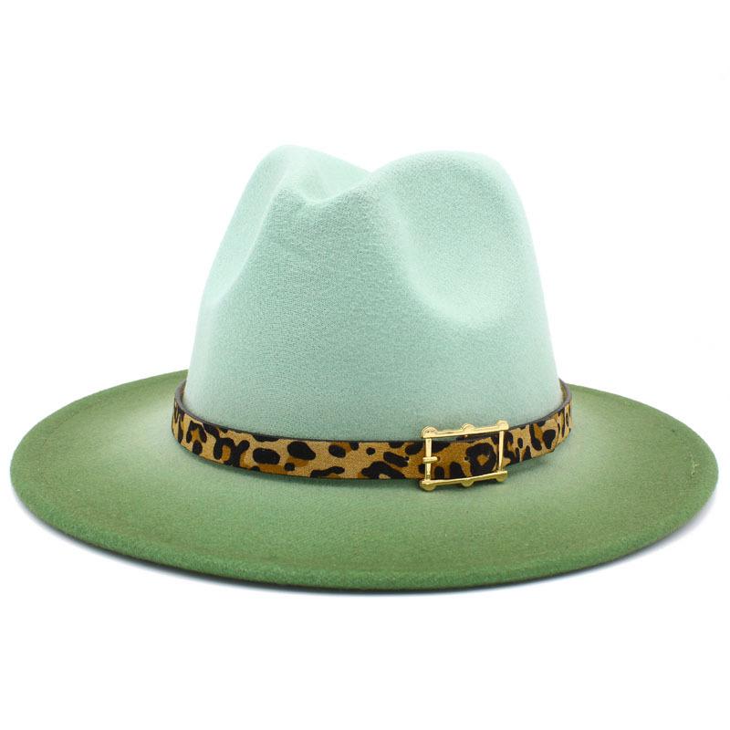 Gradually Change Color British Style Top Hat Men and Women Imitation Wool Outdoor Warm Hat Leopard Print Belt Color Matching Performance Hat Wish