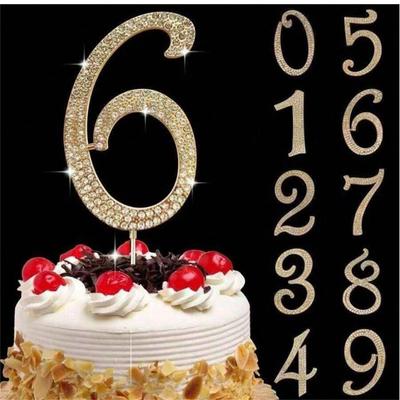 Large Gold Rhinestone Number Cake Topper (1pc)-0/1/3-9 Bling Design for Birthday Parties,Weddings & Anniversaries Digital Candle