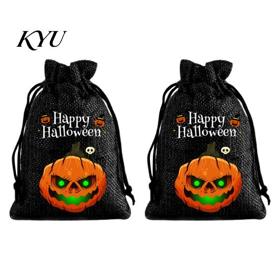 Lightweight Candy Carriers 2Pcs Halloween Pumpkin Drawstring Bags for Treats, Retro Burlap Pattern Party Favors Trick or Treat Bags, Portable