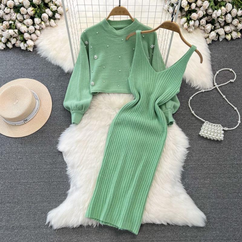 Loose knitted sweater two-piece women's clothing top autumn and winter new thin sweater set skirt