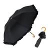 VITAFELICE Folding Short Umbrella Ribs for Rain or Women's Two-Tier (55cm Shine) Pru-30176z (Black Ruffle)