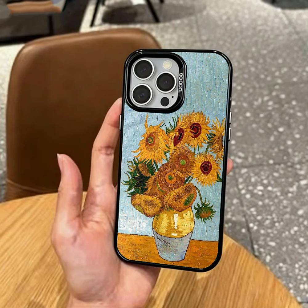 Vincent V-Van Gogh Oil Painting Phone Case For iPhone17,16,15,14,13,12,11 Plus,Pro Max Colored Silver Plated Inside Cover