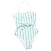 Women One Piece Swimsuit Strapless Bandeau Tie Front Ruched Detail High Cut Leg Swimwear Bathing Suit