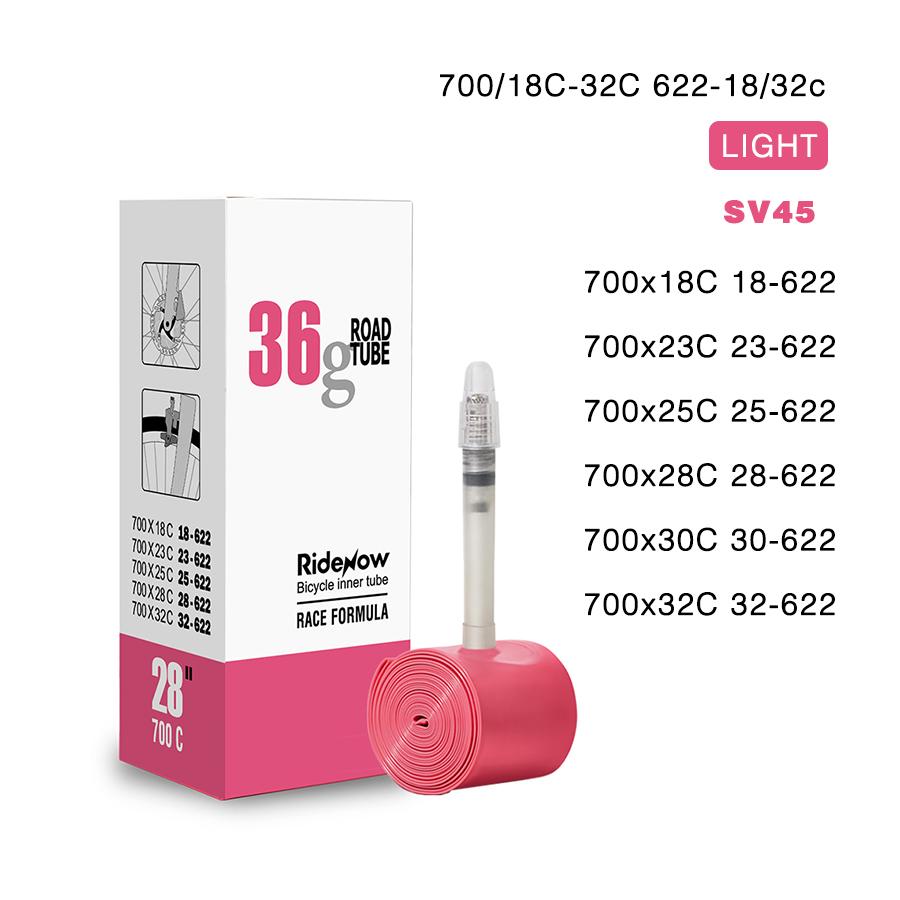 RideNow Сверхлегкая велосипедная камера 700 700C 18 25 28 32 Дорожный велосипед TPU Покрышка 45/65/85 мм Длина Французский клапан 700C TPU Внутренняя трубка 36g white SV45