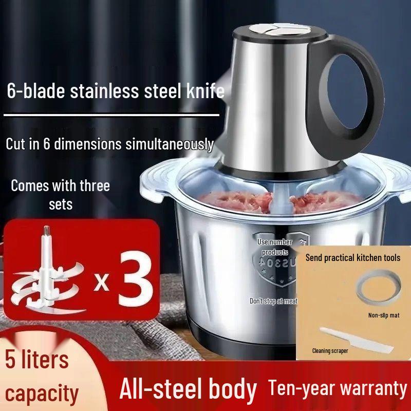 Stainless Steel Electric Meat Grinder & Dough Kneader - Multi-functional Kitchen Appliance for Garlic Paste & Chili