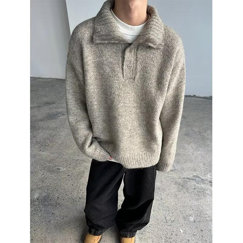 

Men s Korean Style High Neck Knit Sweater - Trendy Loose Fit for Autumn/Winter 2025 M чорний
