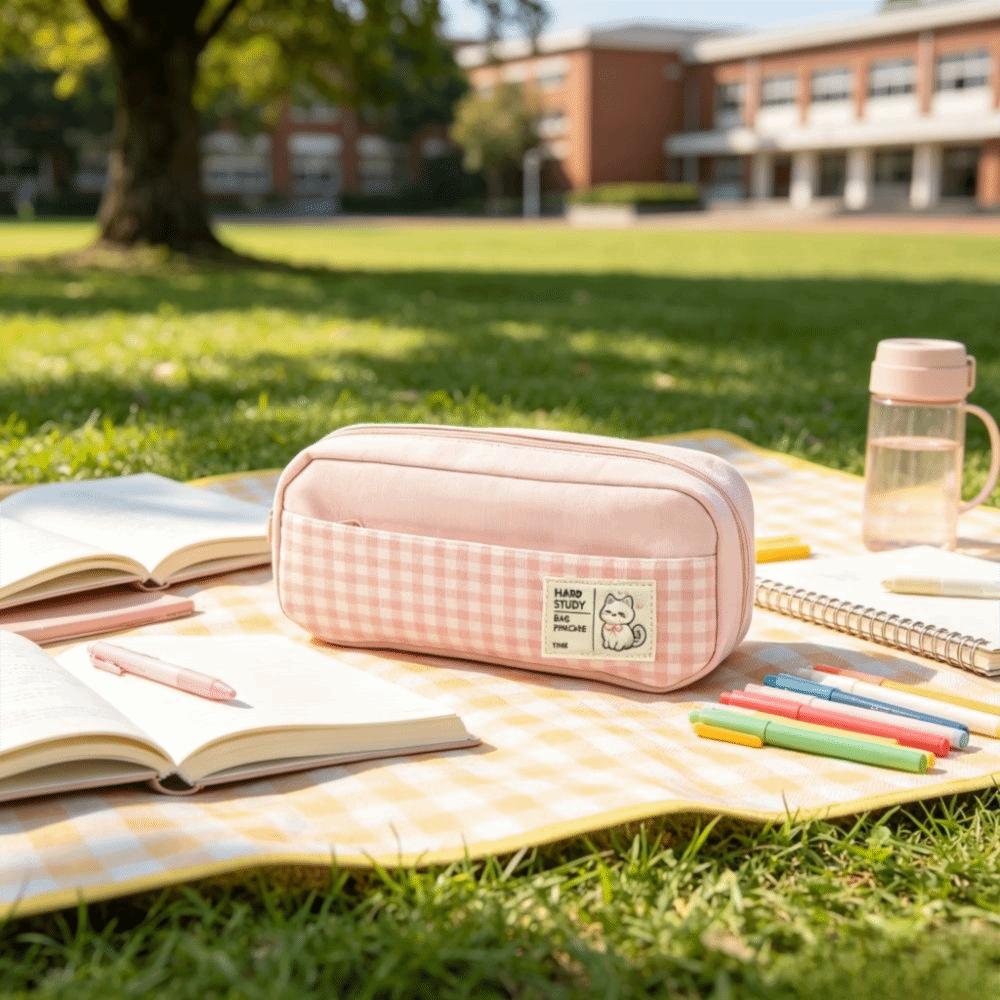 Pastel Color Pen Bag Double Layers Stationery Storage Bag Gift Pencil Pouch Office