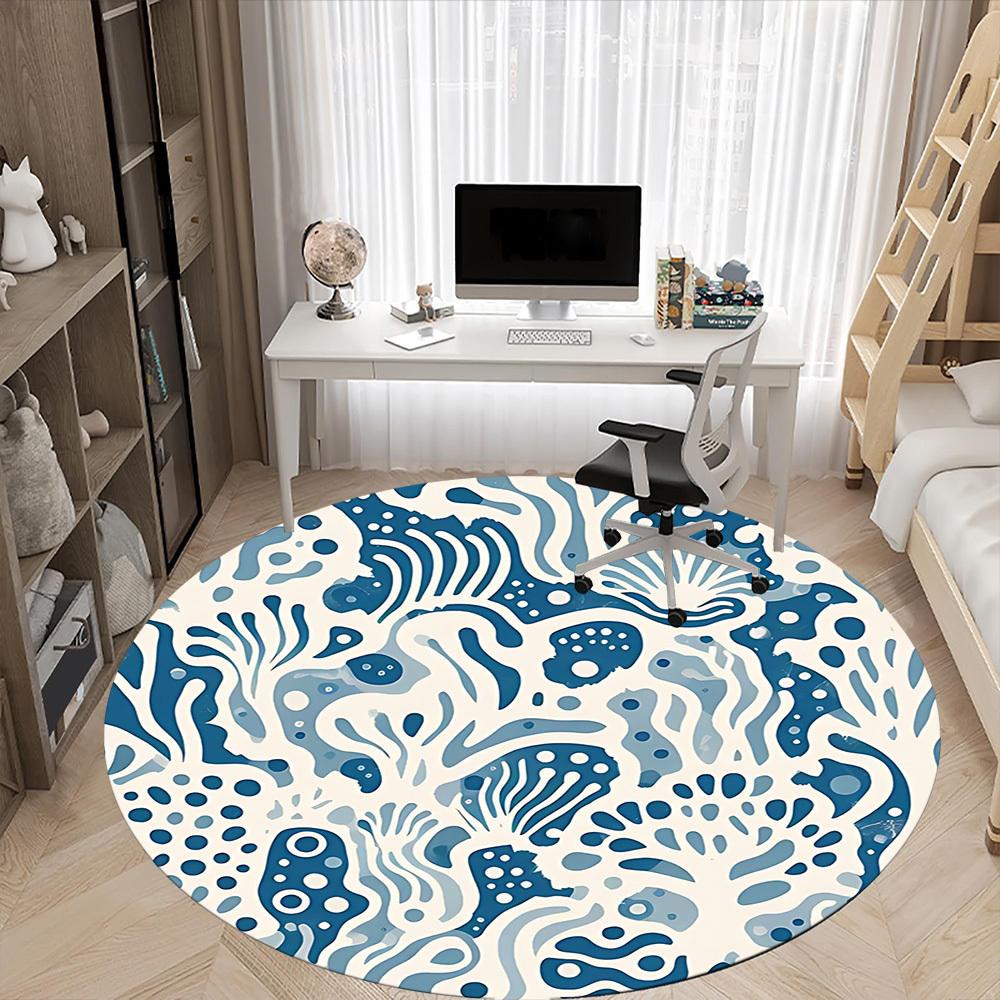 1pc Oceanic Marine Office Round Area Rug, Indoor Mat Suitable For Office, Under Office Chairs Bedroom Living Room Home Decor, Room Deco