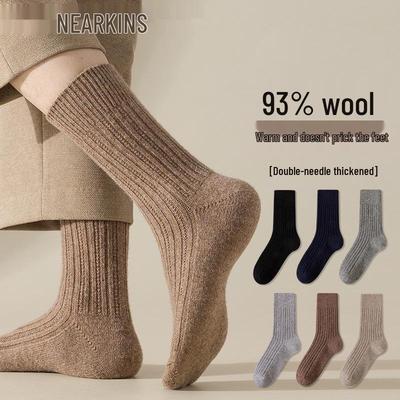 Men's Merino Wool Fleece-Lined Mid-Calf Socks - Warm & Thick for Autumn/Winter