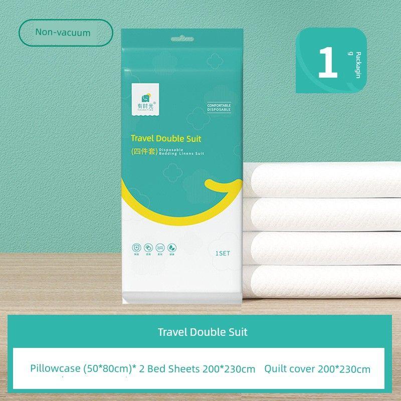 

Safety and Health Disposal Bed Sheet Duvet Cover Pillowcase Quilt Cover Four-Piece Set Dirt-Proof Travel Hotel Double Beddings other Four-piece set [non-vacuum] [1 set]]