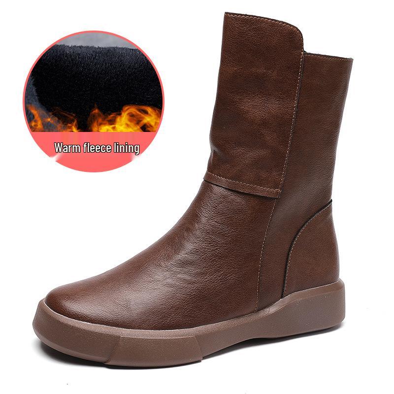 Women's 2026 British Style Mid-Calf Retro Martin Boots with Velvet Lining