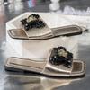 Fashion 2025 Summer Open Toe Square Toe Women's Slipper Outdoor Daily Sandals Women with Crystal Butterfly Plus Size Low Heel Slippers