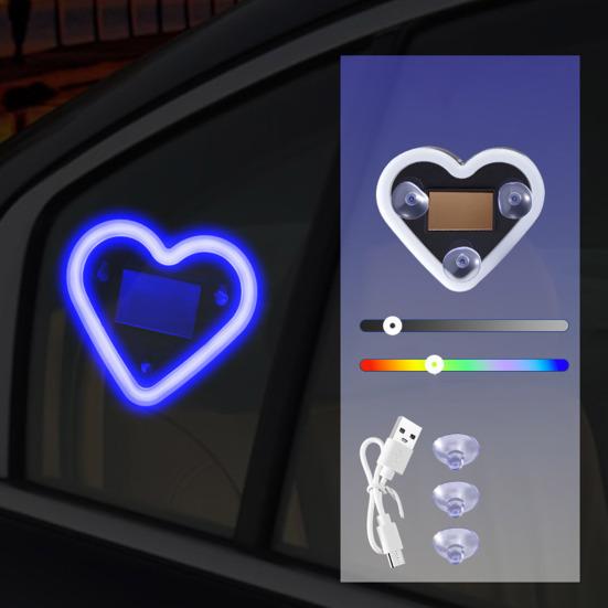 Solar Heart LED Car Light Wireless Decorative Lamp for Triangle & Rear Window Suction Cup Mount Romantic Atmosphere Night Light Auto Accessory