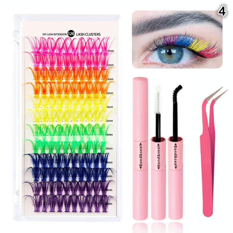 Colour Lash Clusters Set False Eyelashes Extensions Kit Bond And Seal Colorful Simulation Grafted Eyelashes Makeup Supplies