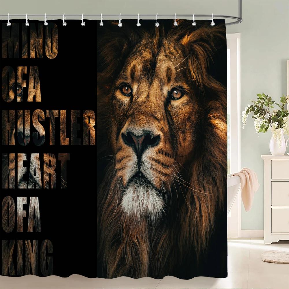 Black Animal Printed Shower Curtain Lion Tiger Creative Bathroom Curtain Decor Polyester Fabric Bathtub Curtain With Hooks