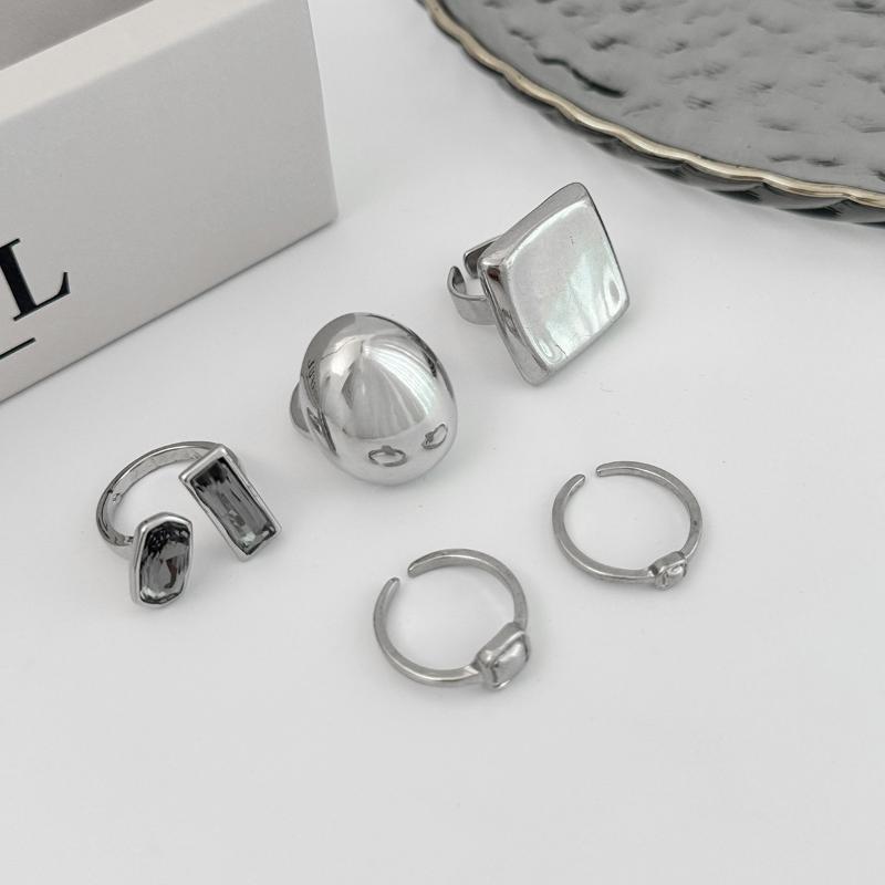 5Pcs Set Goth Crystal Open Ring For Women New Trend Geometric Adjustable Knuckle Rings New Year Party Jewelry Gift