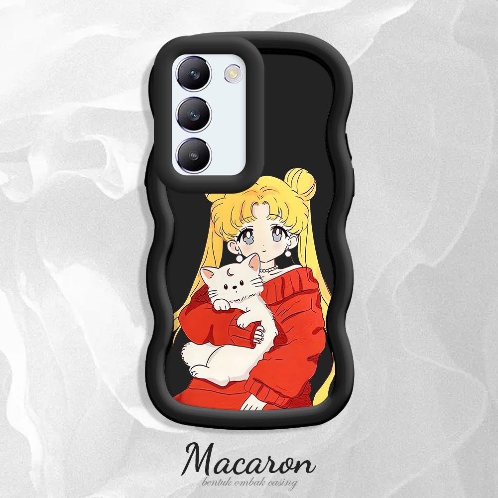 

Окрашенный узор Big Wave Edge Мягкий силиконовый материал Macaron чехол для телефона противоударный защитный резиновый чехол для OnePlus Vivo Motorola Moto Vivo Y35+ 5G чёрный