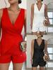 2025 Summer Sleeveless Deep V-Neck Solid Color Shorts Suit