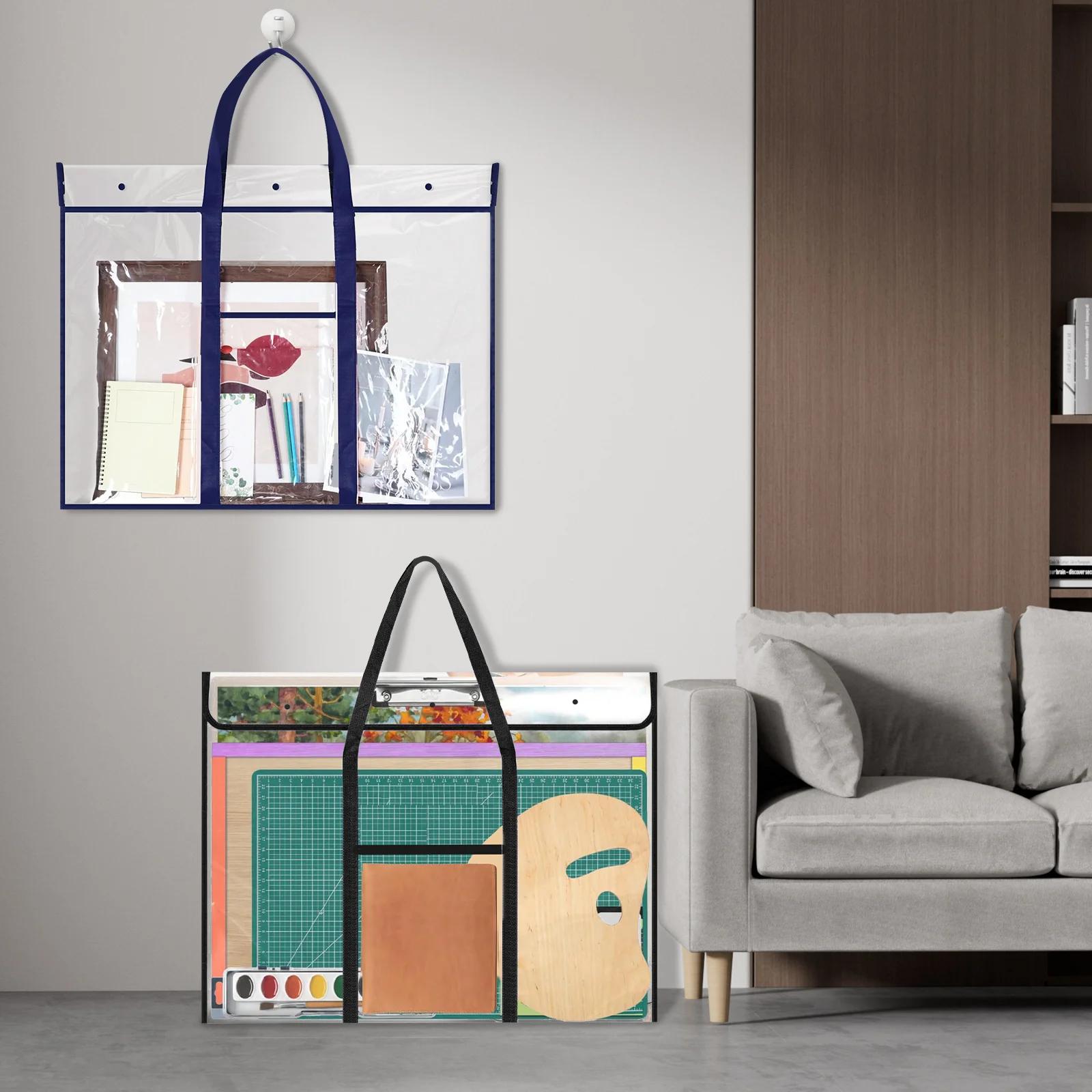 

2 Pcs Large Poster Storage Bag with Pocket and Handle 120x90cm Art Portfolio Bag Transparent Bulletin Board Holder for Classroom