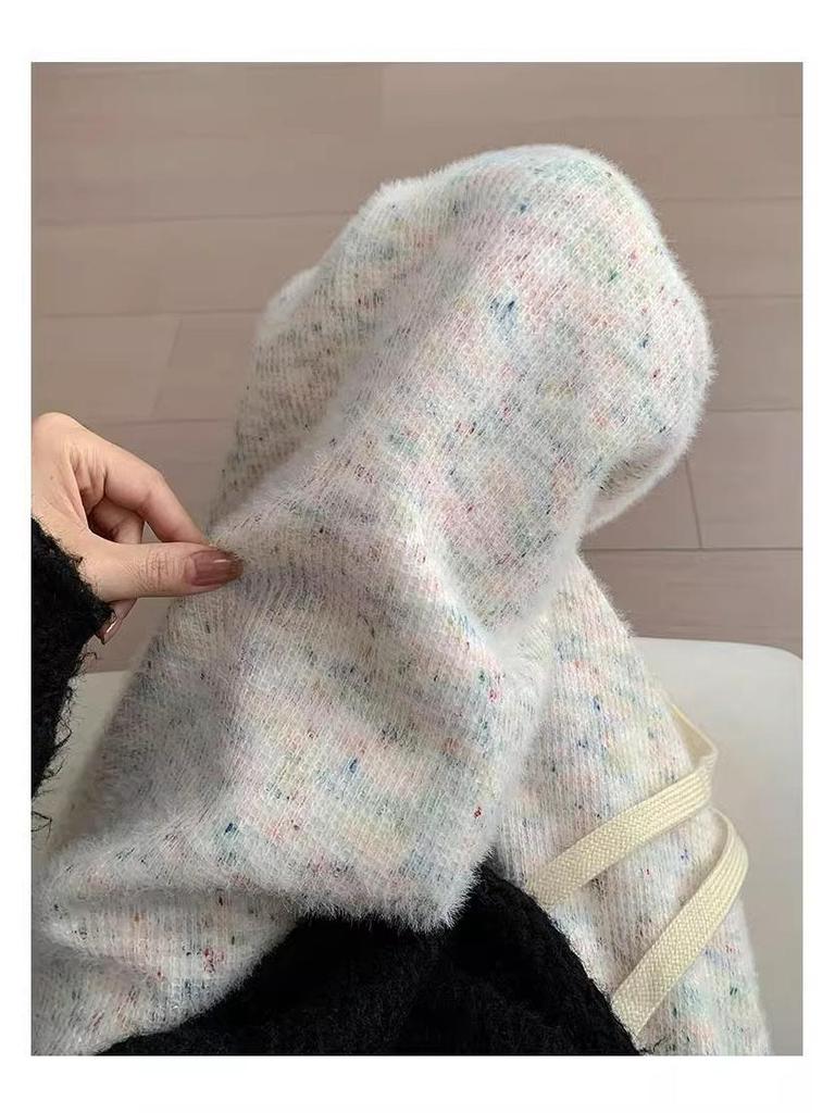 Women's 150cm Rainbow Knit Fleece-Lined Wide-Leg Pants