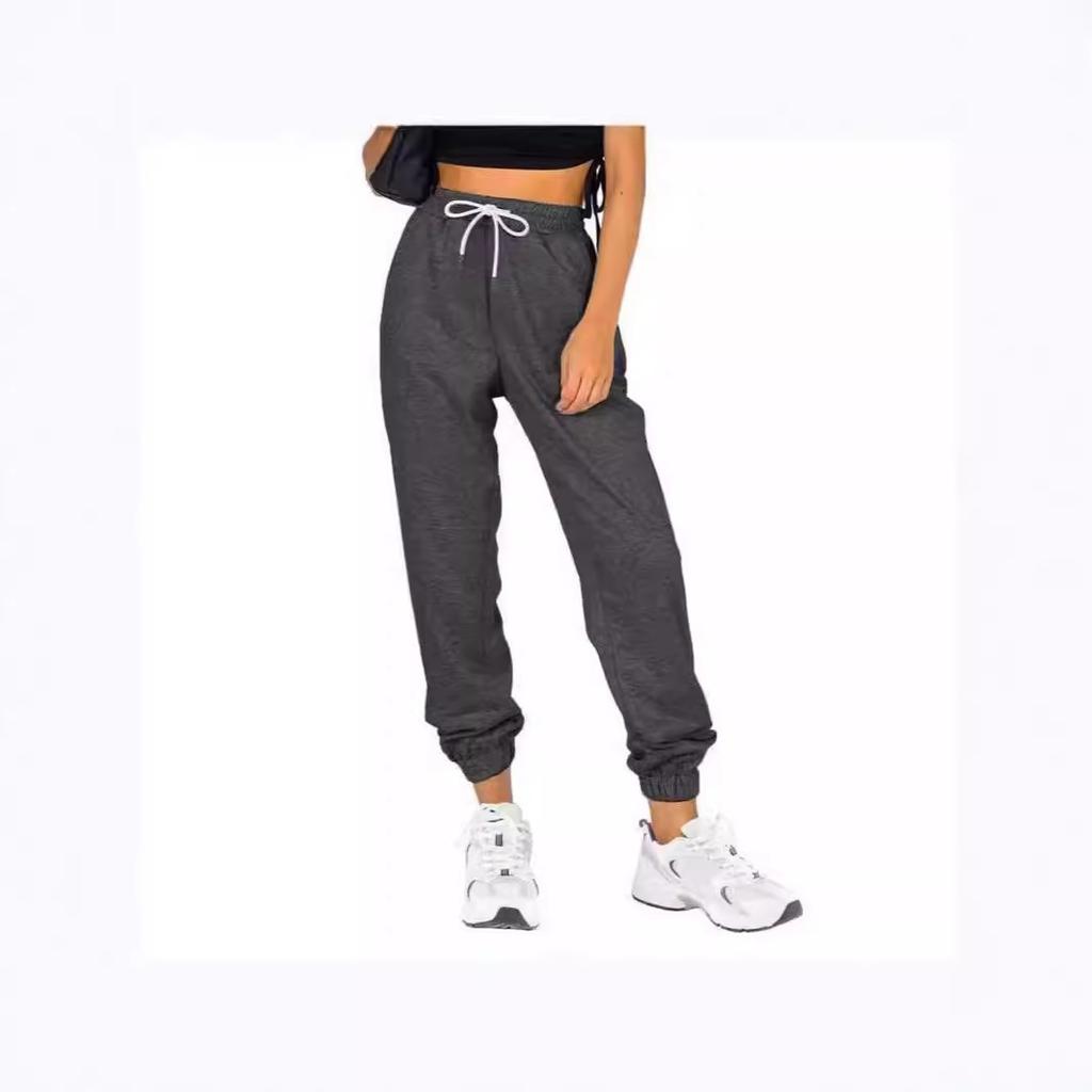 Women's solid color high-waisted sports and casual sweatshirt pants
