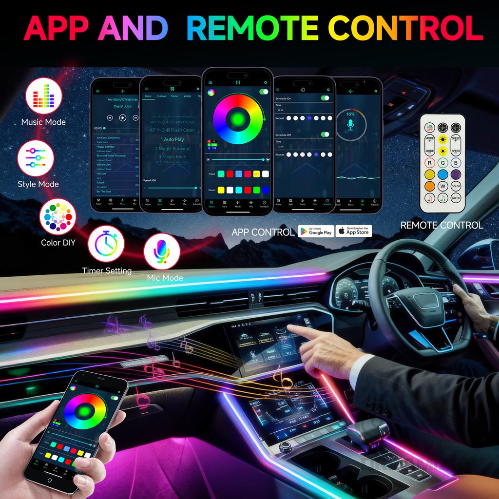 LED Ambient Light Car Interior Lights Strip Neon RGB Environment Lamp Car Auto Decoration Accessories 10 in 1 Neon Lights 4