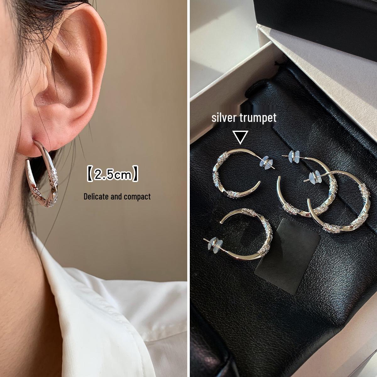 

Real Gold Plated Silver Zircon C-Shaped Earrings - Light Luxury Studs with Simple Elegance